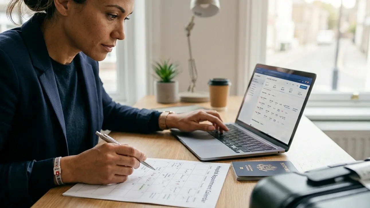 Start with the hospital calendar before choosing flight itinerary dates