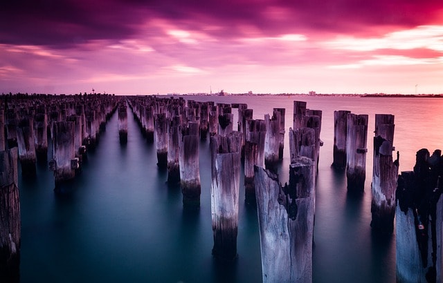 princes pier, melbourne, port melbourne, poles, sunset, sky, clouds, water, bay, australia, victoria, melbourne, australia, australia, australia, australia, nature, australia