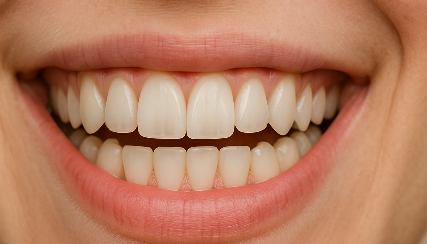 Fortenner – Betydning, funksjon og behandling av skader 20 Nærbilde av rene og friske fortenner i et smil som viser både øvre og nedre tenner tydelig.