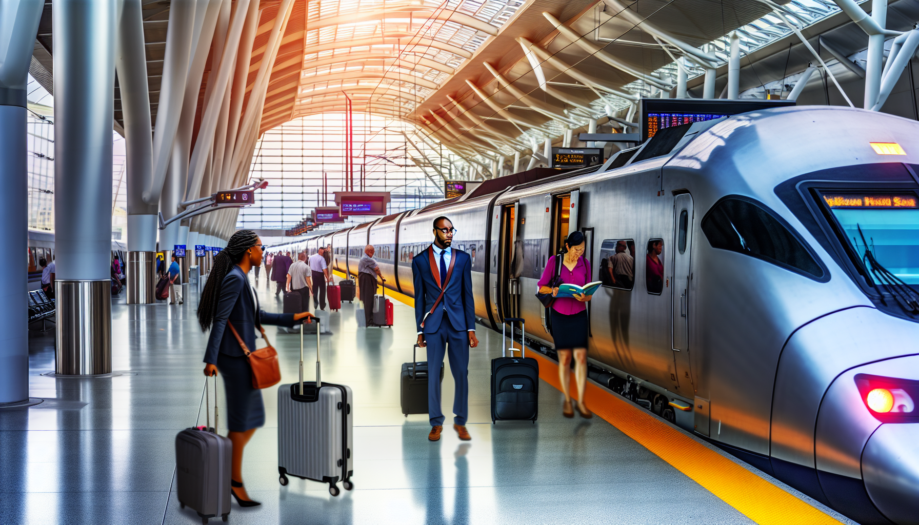 Passengers boarding the train at Newark Liberty International Airport