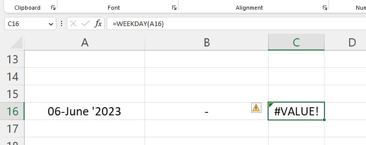 Using the WEEKDAY function, date stored