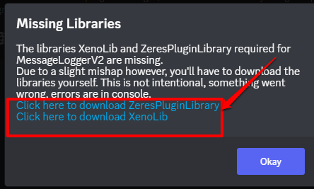 Picture illustrating the missing libraries on the Discord app