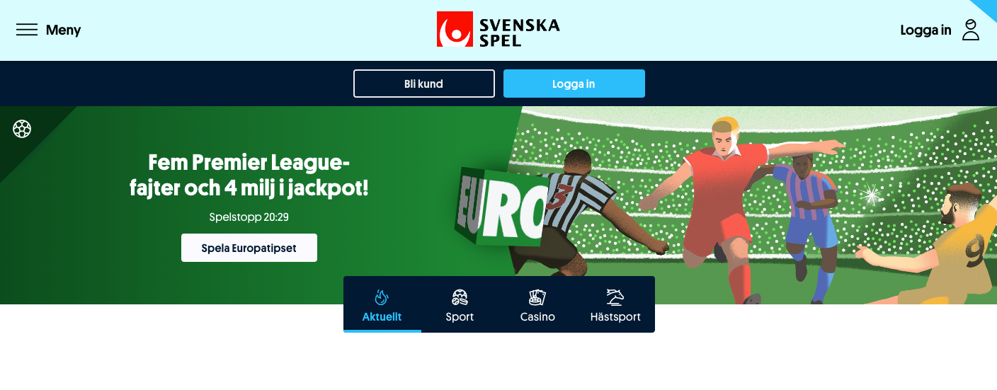 Svenska spel, startsida