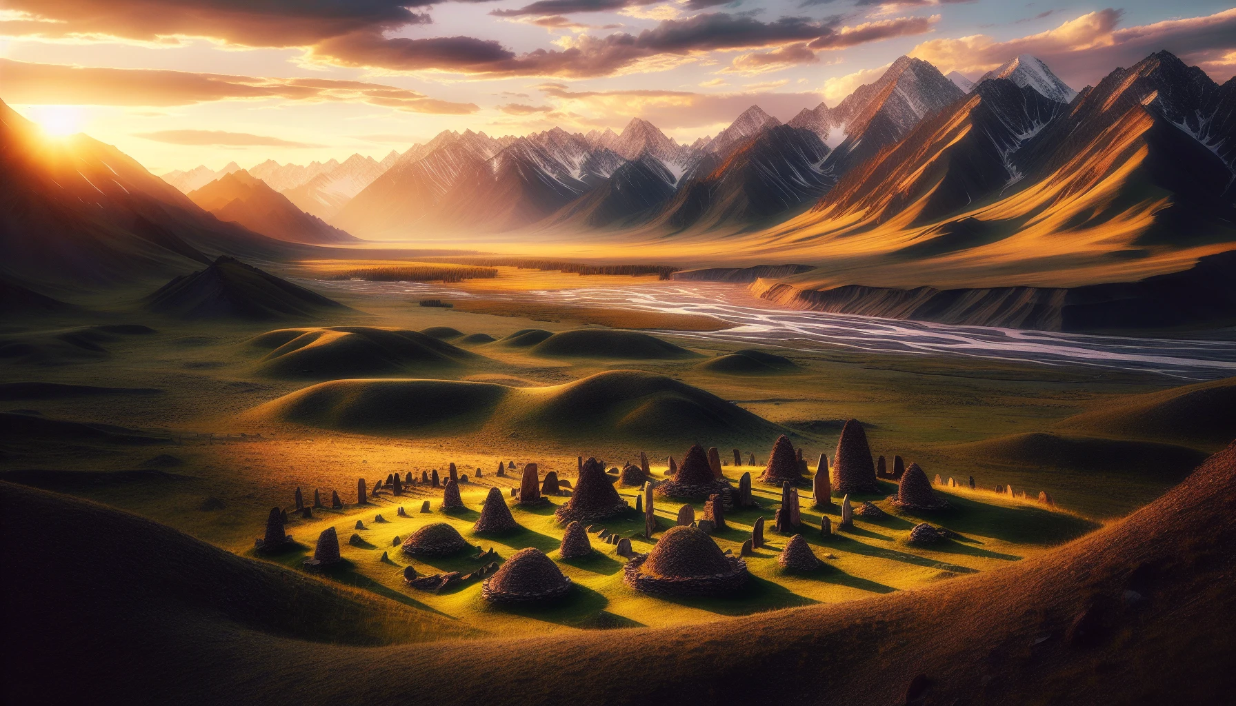 Historical burial mounds in the Altai mountains