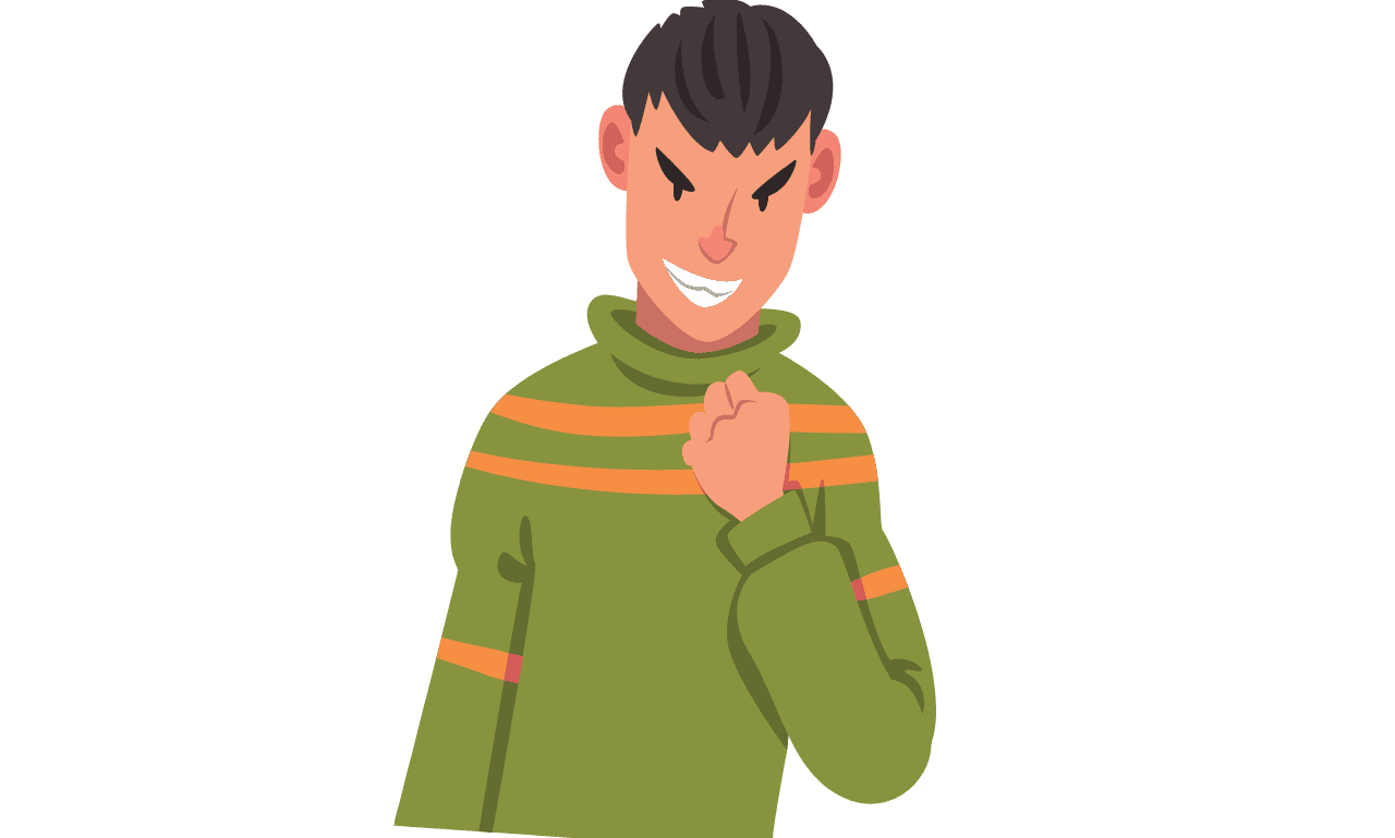 A man with his fist up that does not look happy.