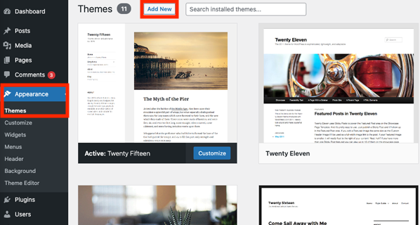 To change a WordPress theme go to the WordPress dashboard and go to Appearance