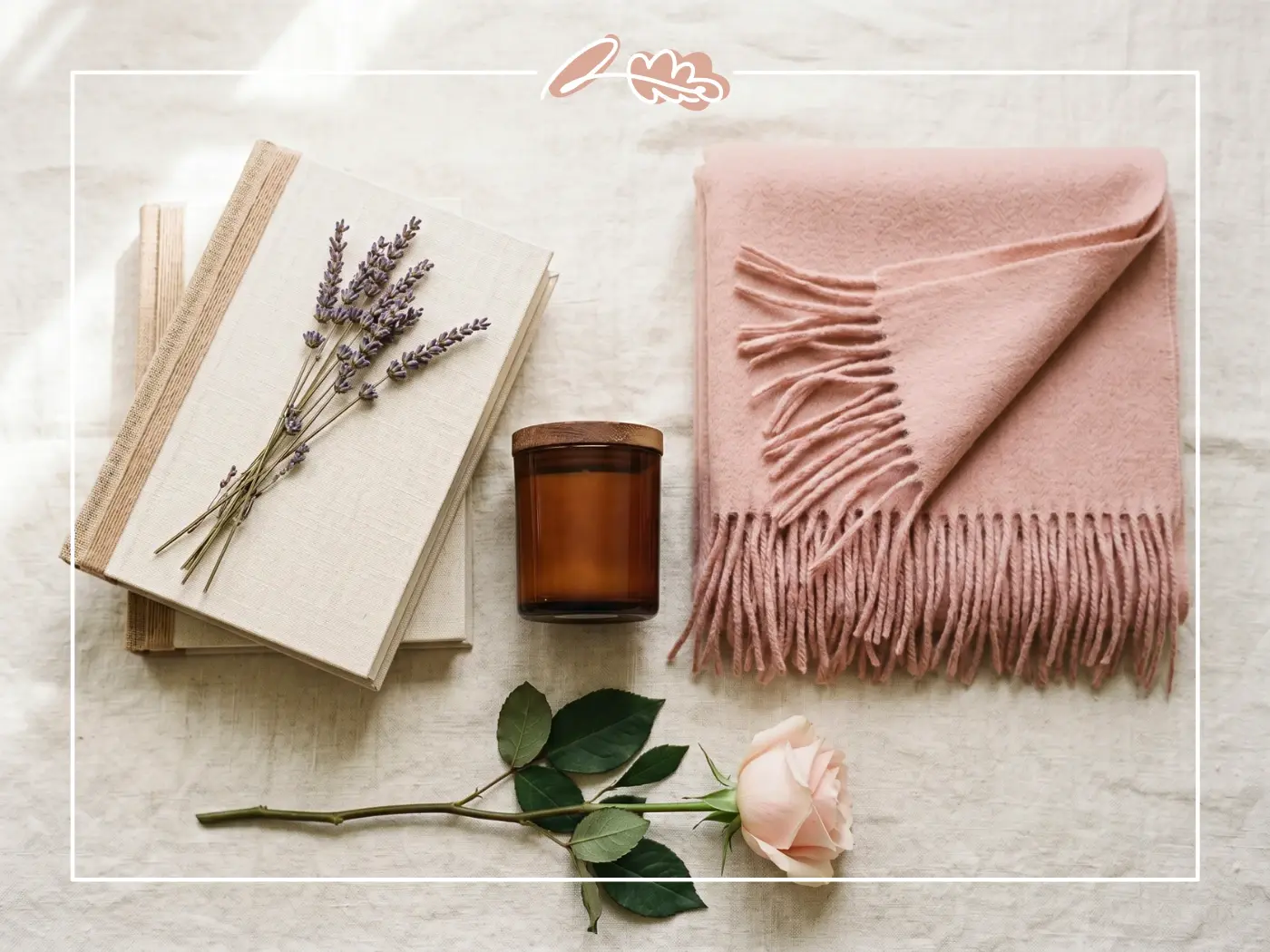 Want need wear read birthday gift idea with books candle cashmere throw and pink rose flat lay