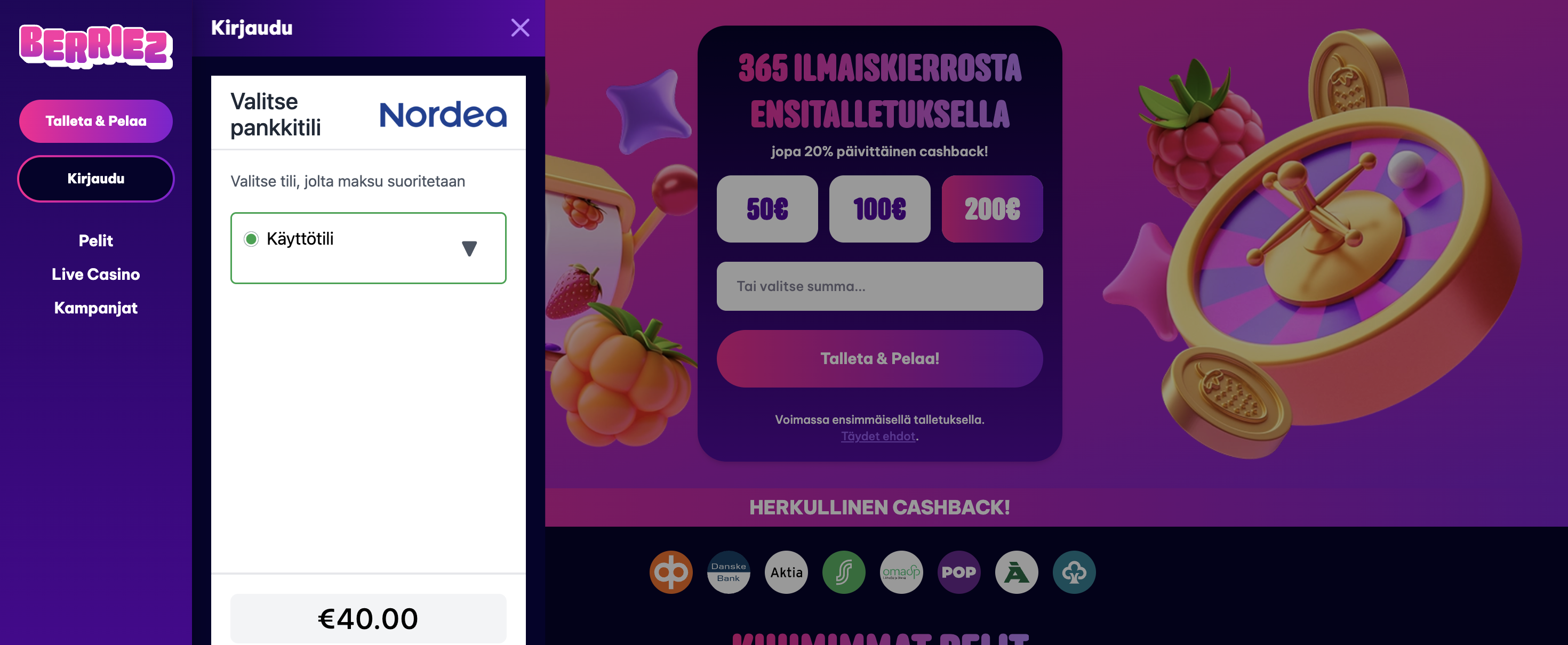 40 euron tallettaminen Berriez Casino -sivustolle
