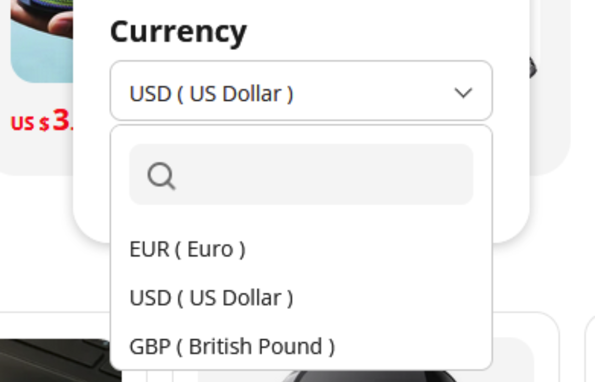 Euro, dollar, and pound displeyed aa options for currencies.