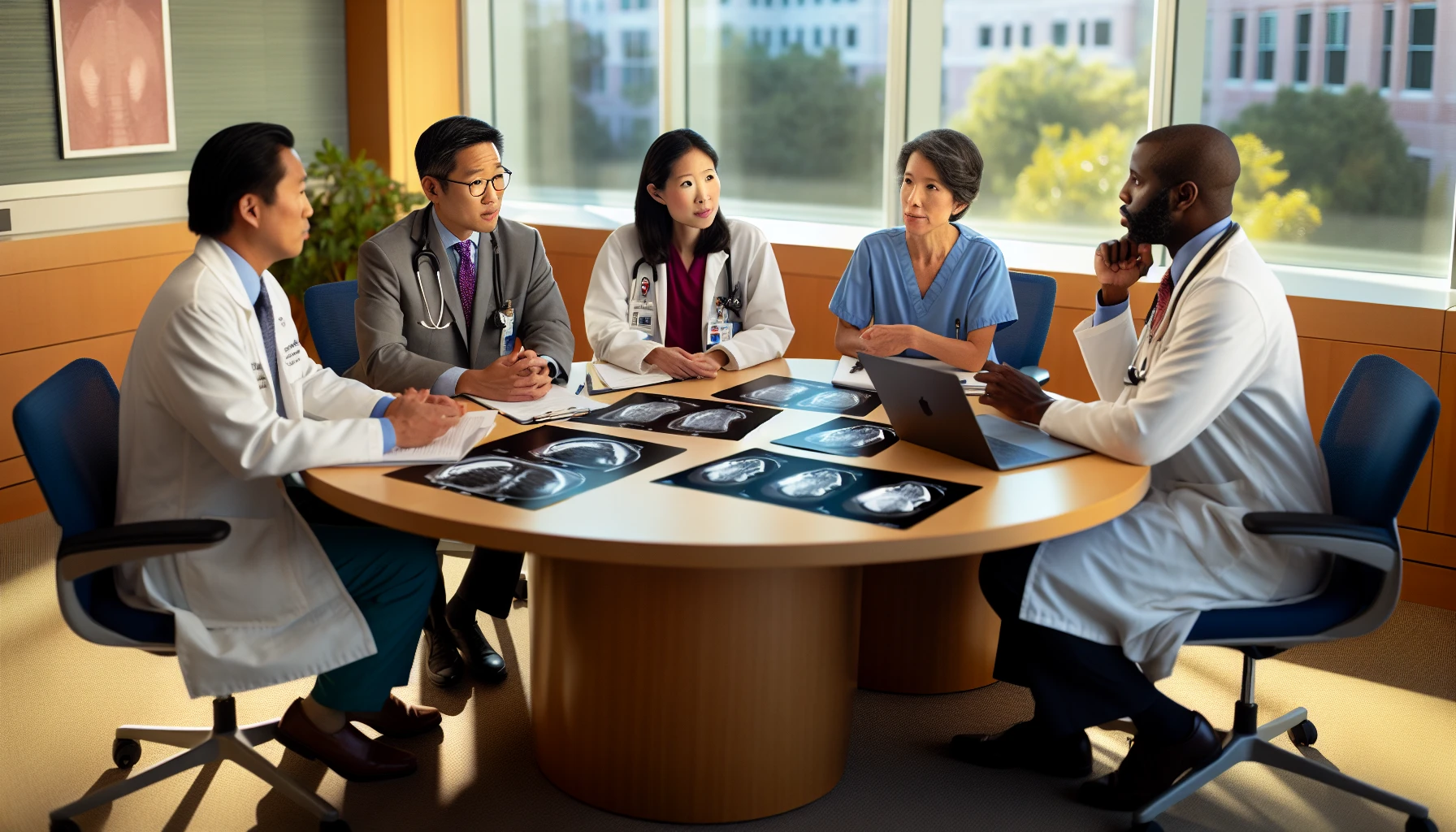 Photo of a cancer care team discussing treatment options