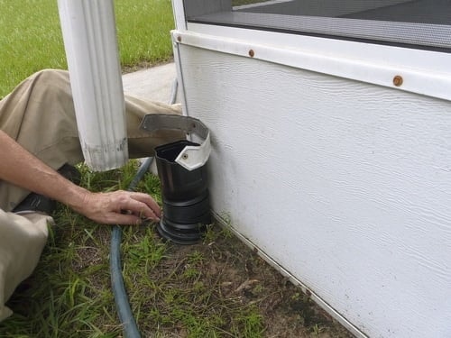 underground rain water discharge, gutter downspout termination