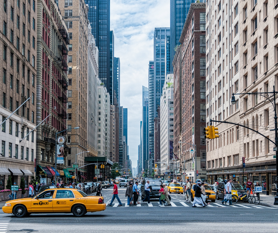 A busy New York City street illustrating the driving experience from Allentown.