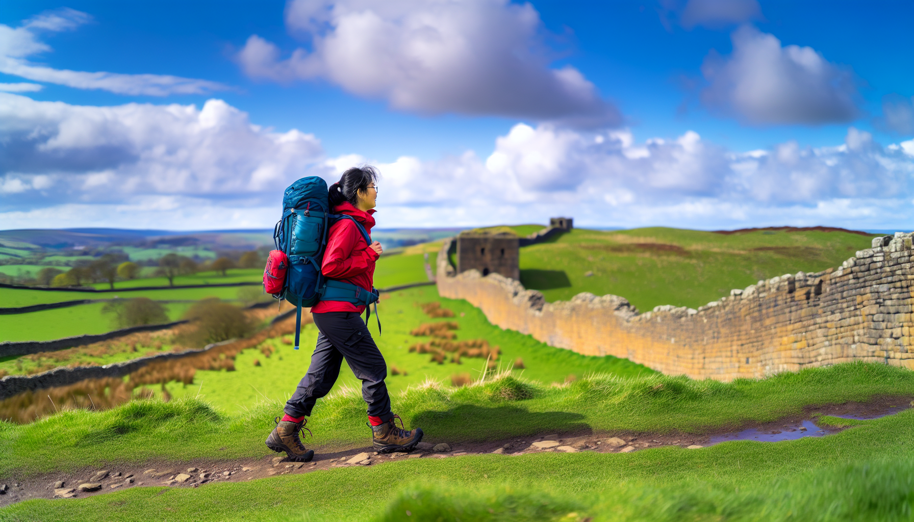 Hiker walking along Hadrian's Wall Path