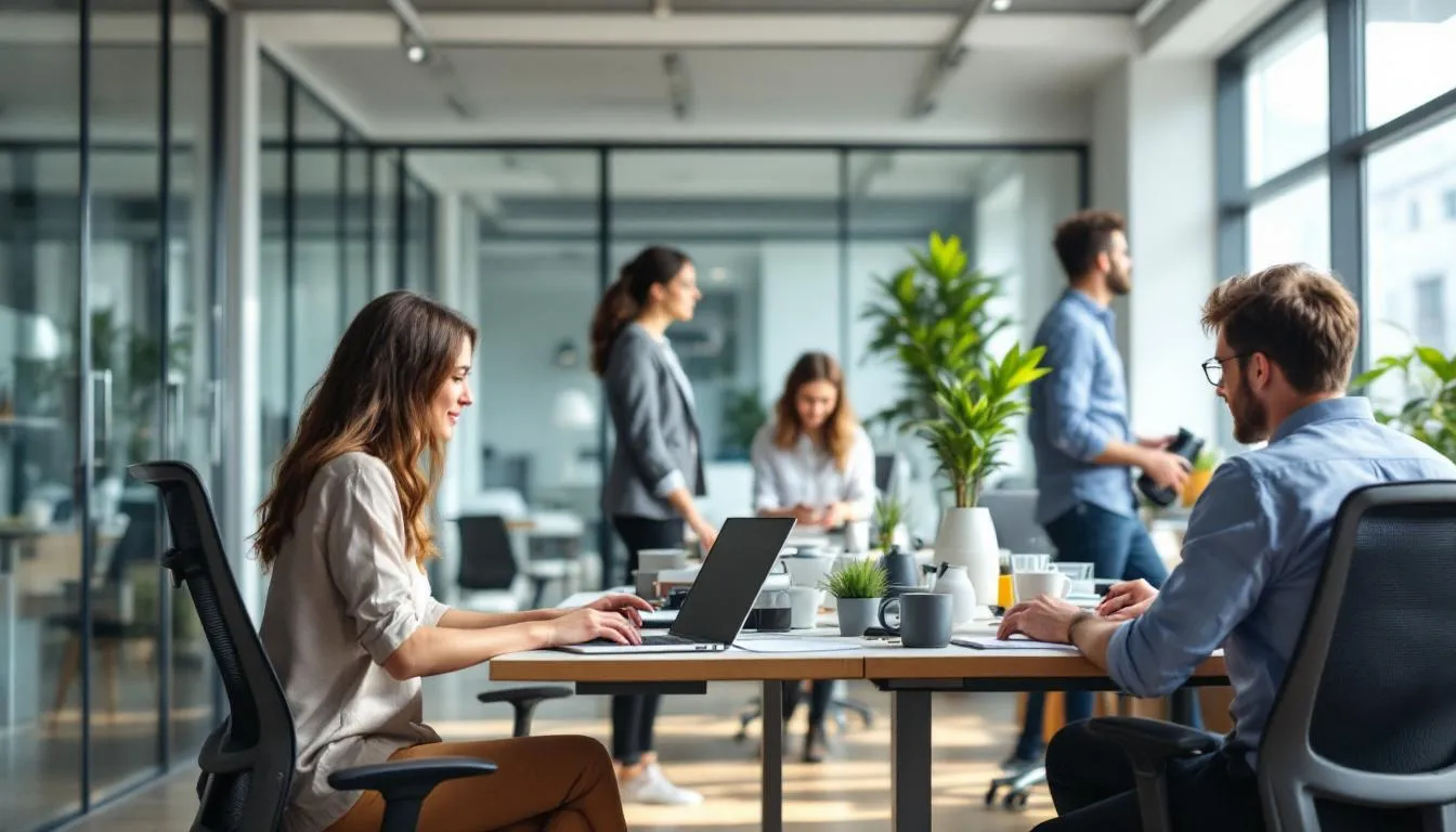 In einem Büro während des Betriebsurlaubs sind einige Arbeitnehmer anwesend, um dringende betriebliche Belange zu klären. Die Atmosphäre ist ruhig, da die meisten Mitarbeiter in den Weihnachts- und Neujahrsferien sind und ihre Urlaubstage genießen.