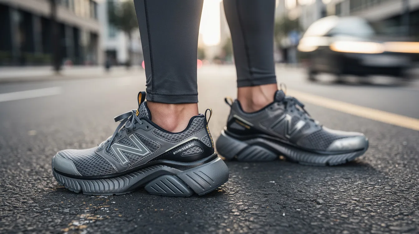 A person stands on a city street wearing thick-soled adidas adizero evo sl running shoes, designed for everyday wear with excellent heel cushioning and shock absorption. The shoes feature a lightweight build and good grip, making them ideal for daily runs and recovery runs alike.
