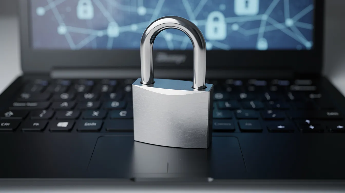 The image depicts a padlock resting on a laptop keyboard, symbolizing the importance of online security in money transfer services. This visual representation emphasizes the need for safe and secure methods to send money, such as using online money transfer platforms for international transfers.