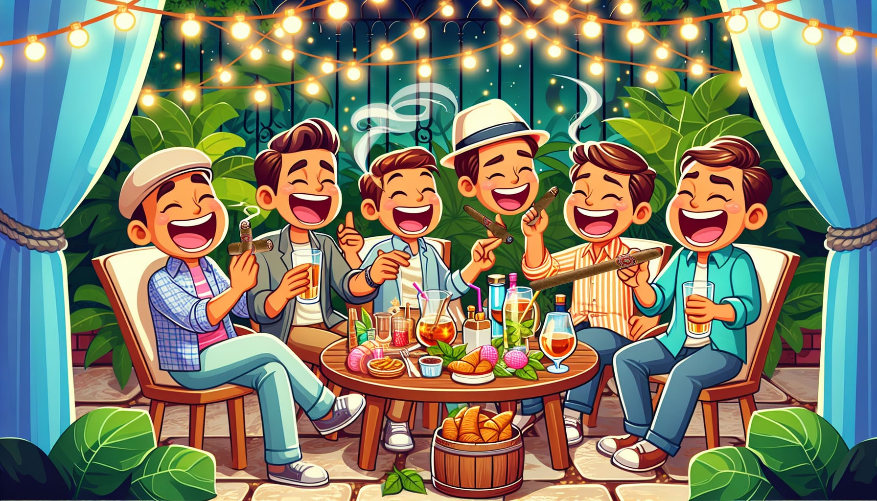 A cartoon depicting the Arturo Fuente Especiales Conquistadores cigar being enjoyed by friends.