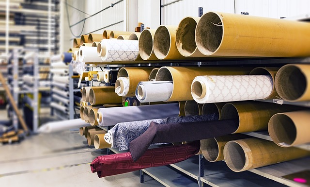 rolls of fabric, factory, material
