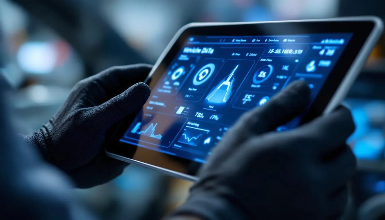 An individual using a mobile device for on-the-go diagnostics.