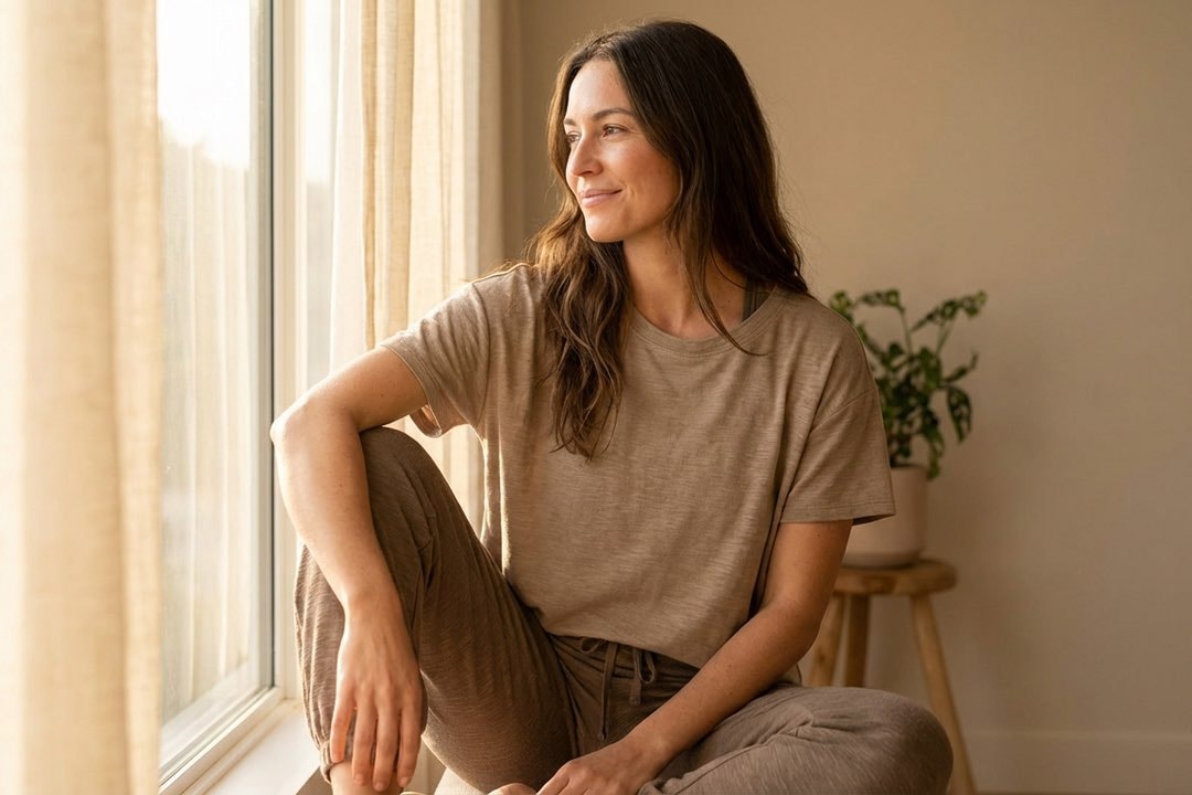 woman wearing natural clothing