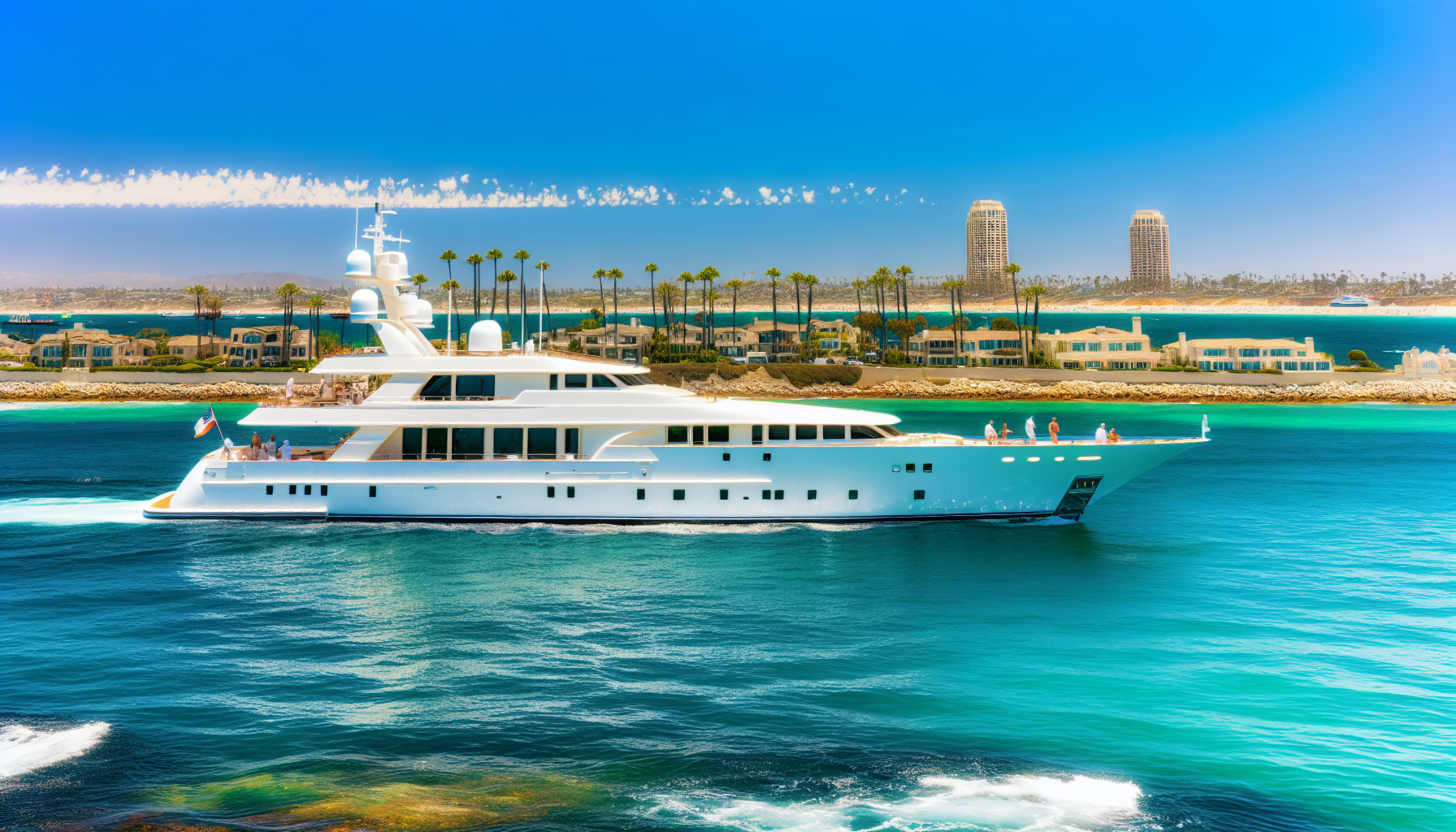 Luxury yacht cruising along the Southern California coast