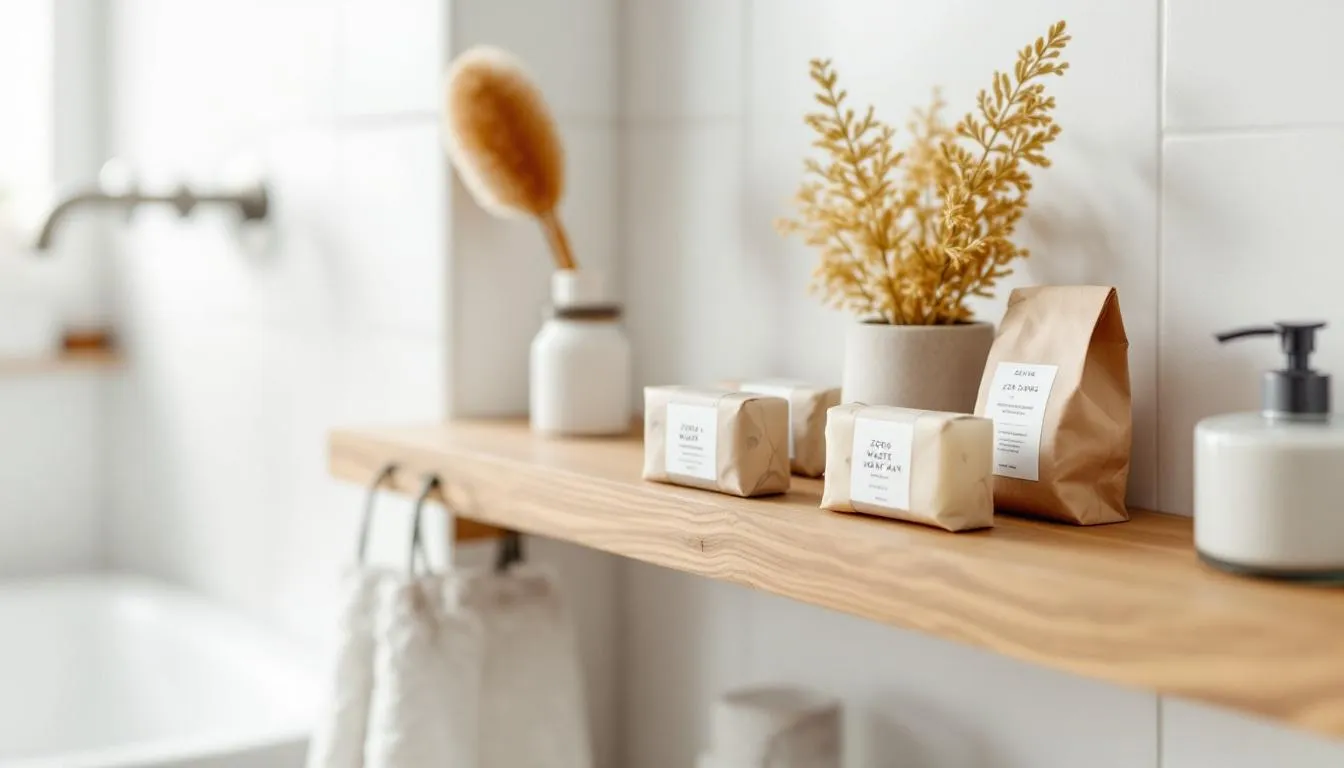 A selection of top zero waste soap bars for body wash displayed in a bright bathroom setting.