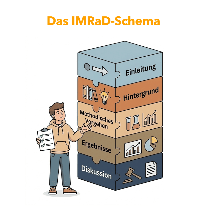 Das IMRaD-Schema einer empirischen Masterarbeit mit Einleitung, Hintergrund, Methodik, Ergebnissen und Diskussion