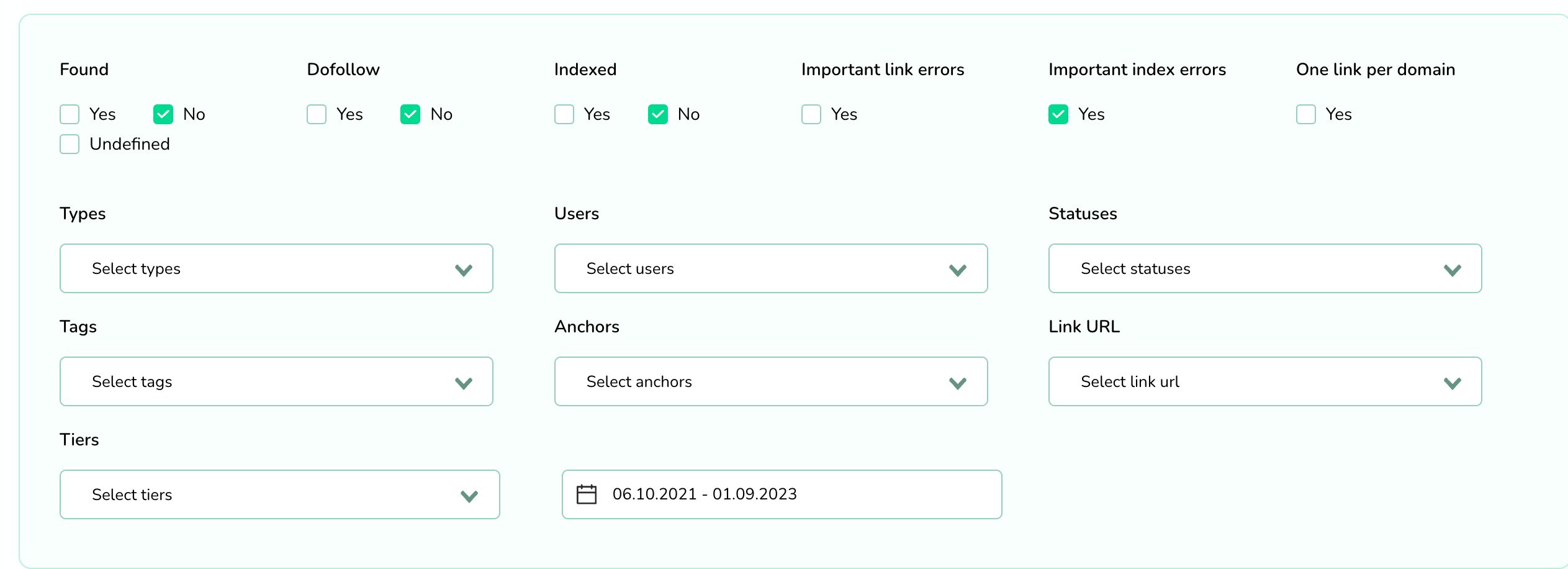 Linkchecker's filter block ob your backlinks