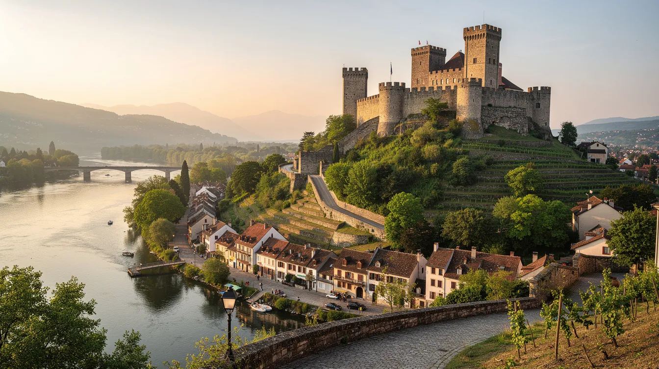 Uma vista panorâmica da colina de Wawel, onde se destaca o imponente castelo real de Wawel, situado às margens do rio Vístula em Cracóvia. O castelo, com seu estilo gótico, é um símbolo histórico e cultural da Polônia, cercado por uma paisagem verdejante e o centro histórico da cidade.
