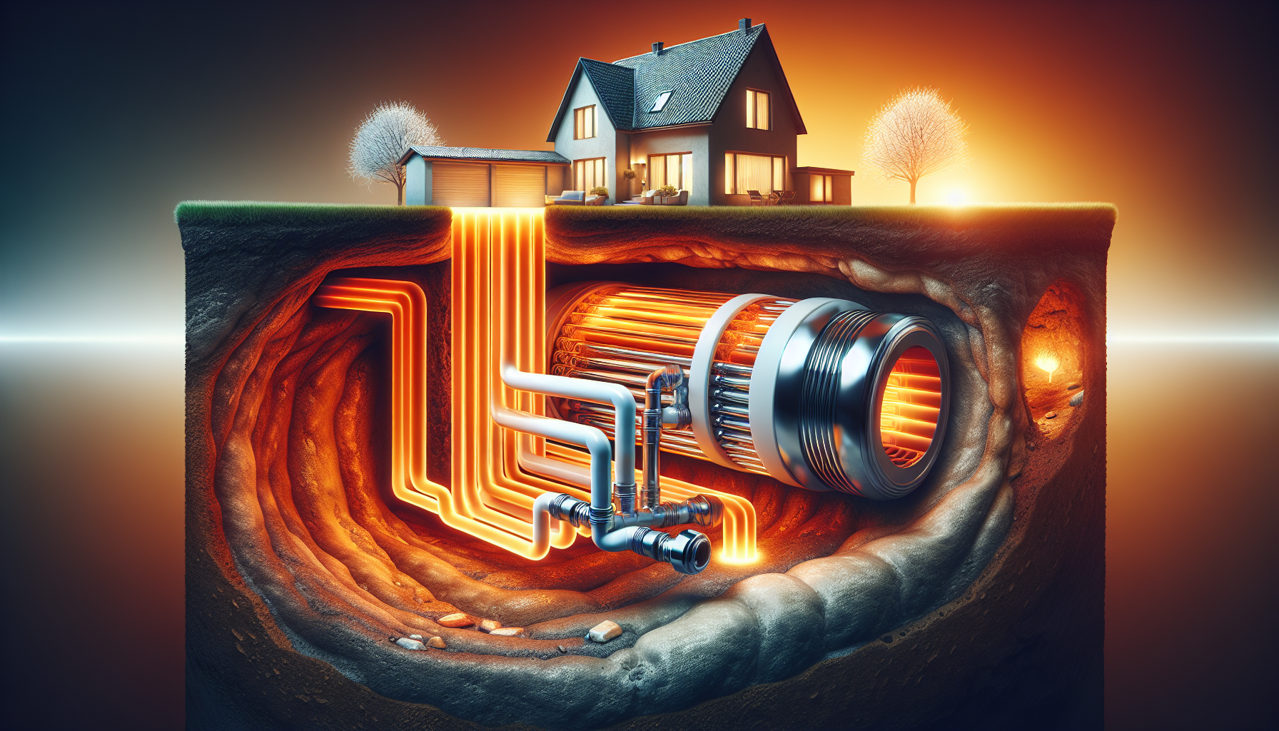 Illustration of geothermal heat pump system