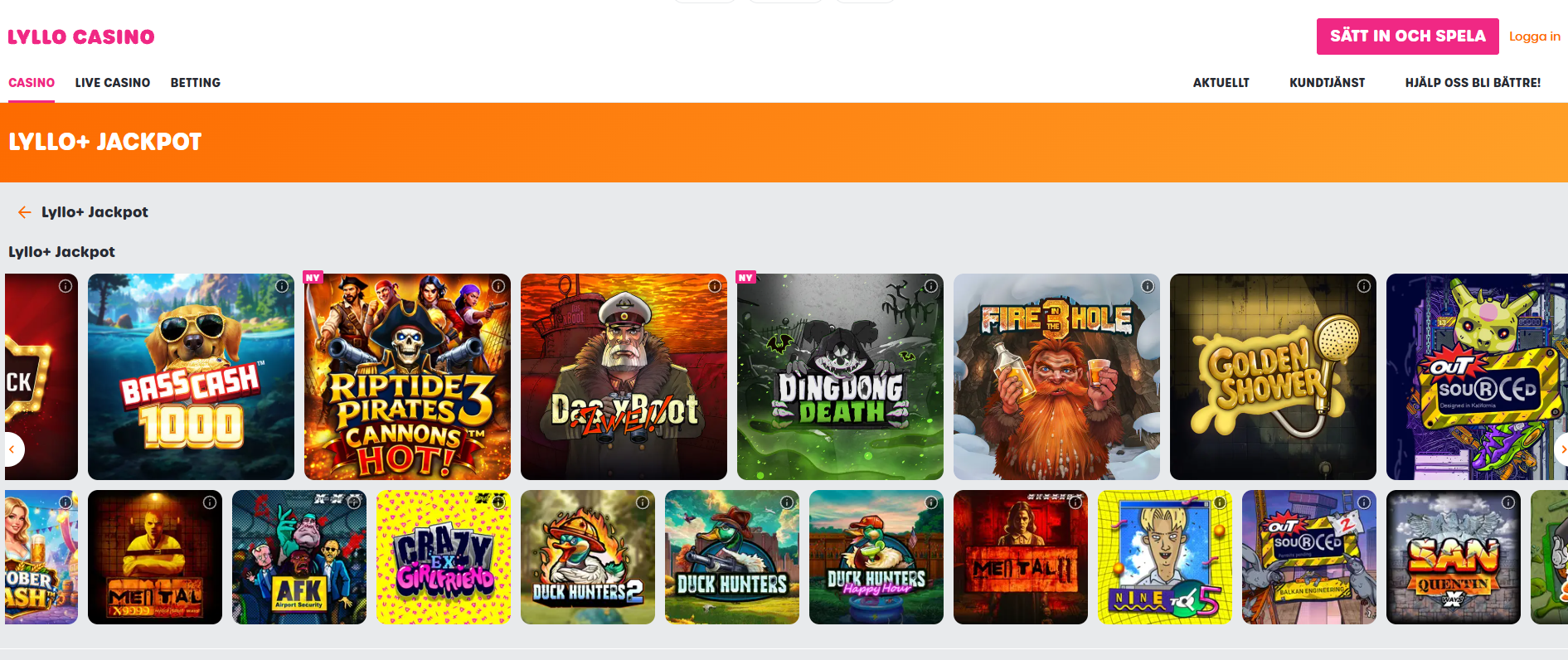 Lyllo+ Jackpot med ett urval av jackpotspel hos Lyllo Casino.