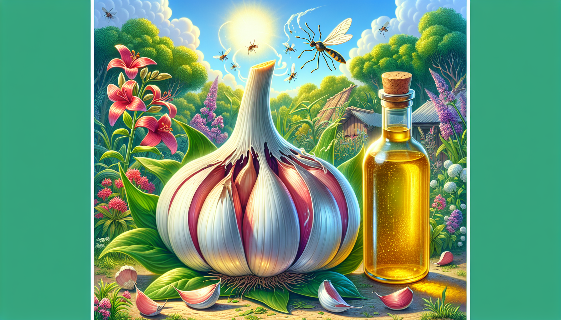 Illustration of natural garlic-based mosquito repellent