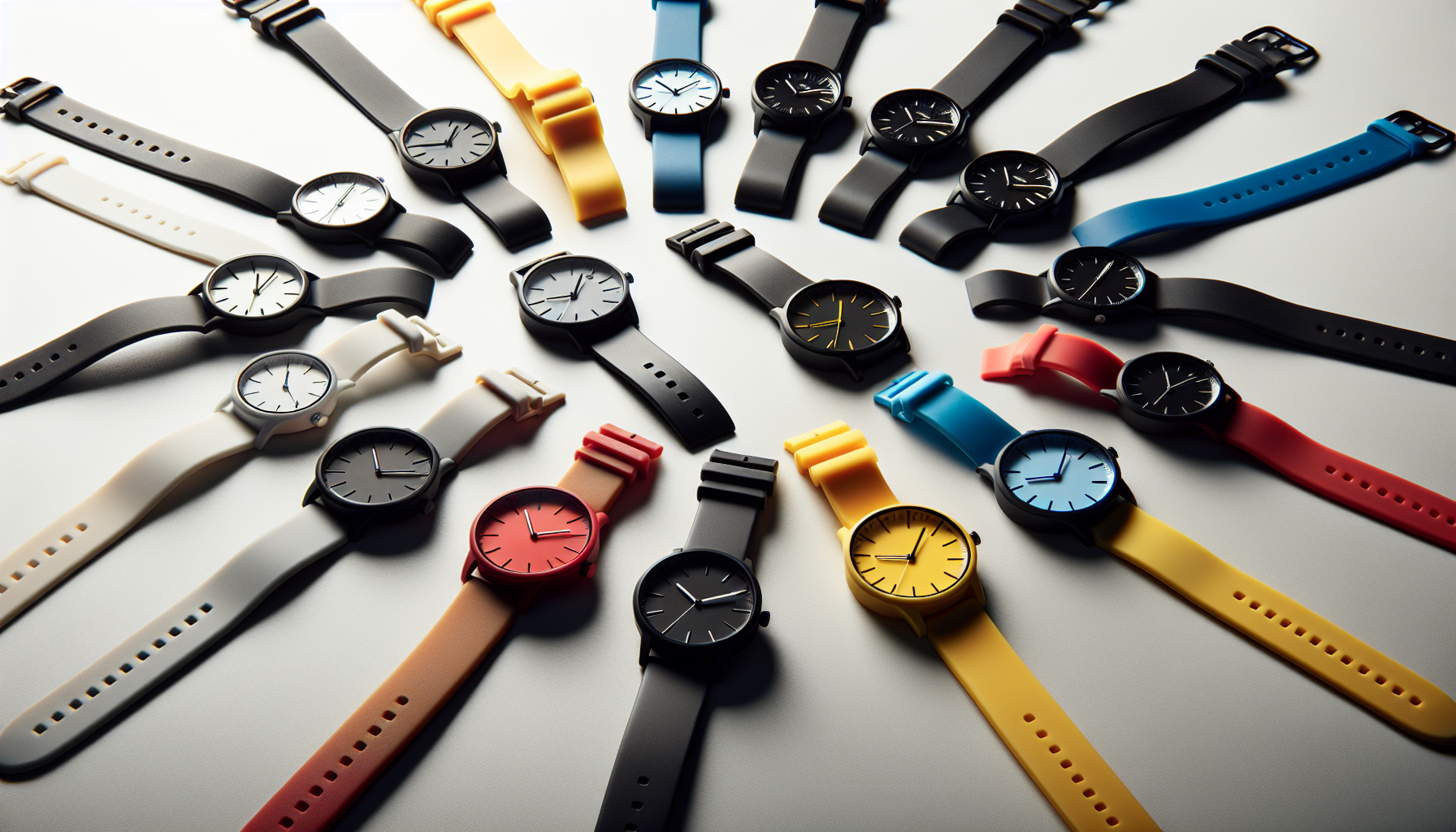 Variety of rubber strap watches in different colors