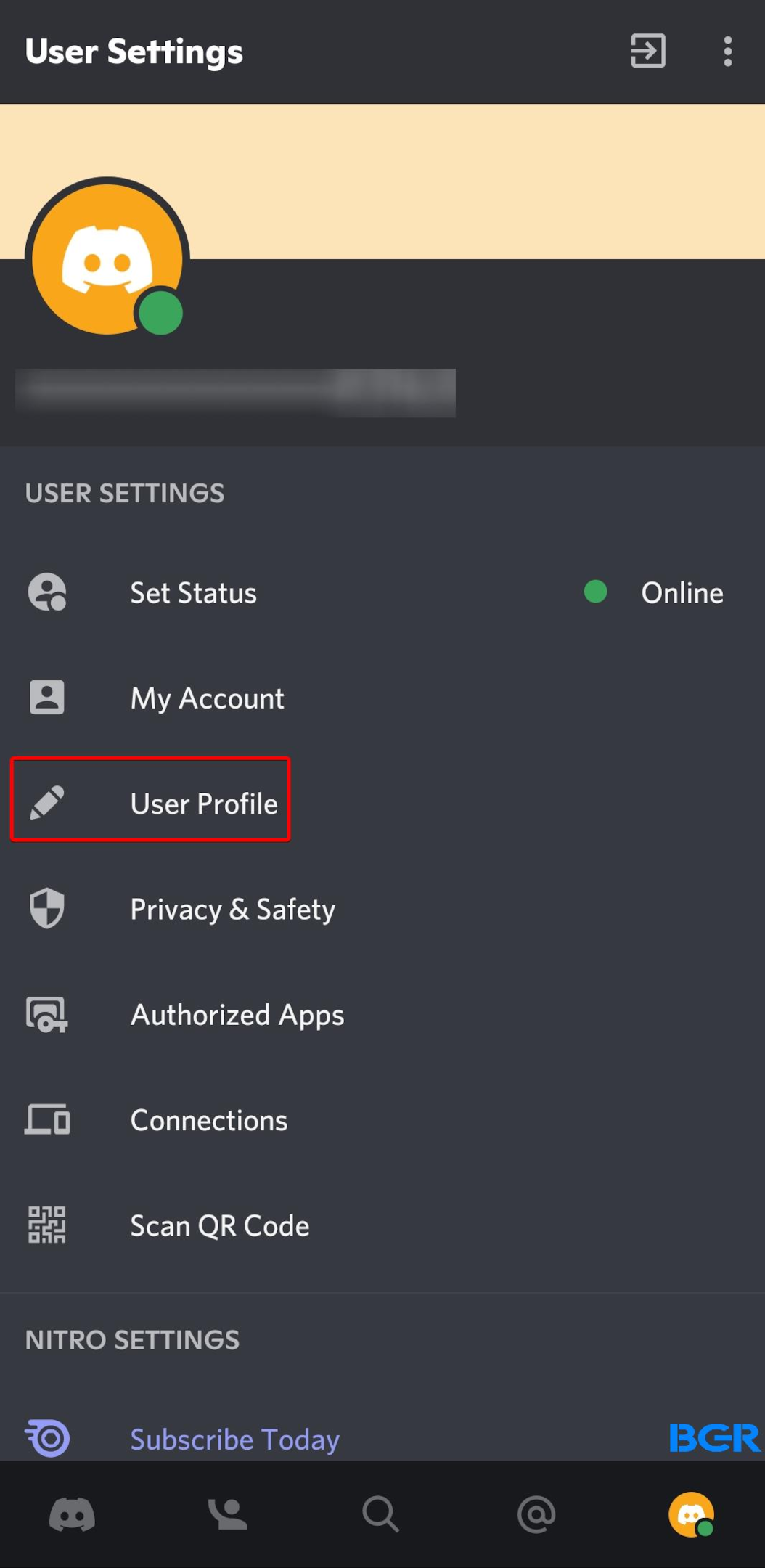 Tap on User Profile under User Settings