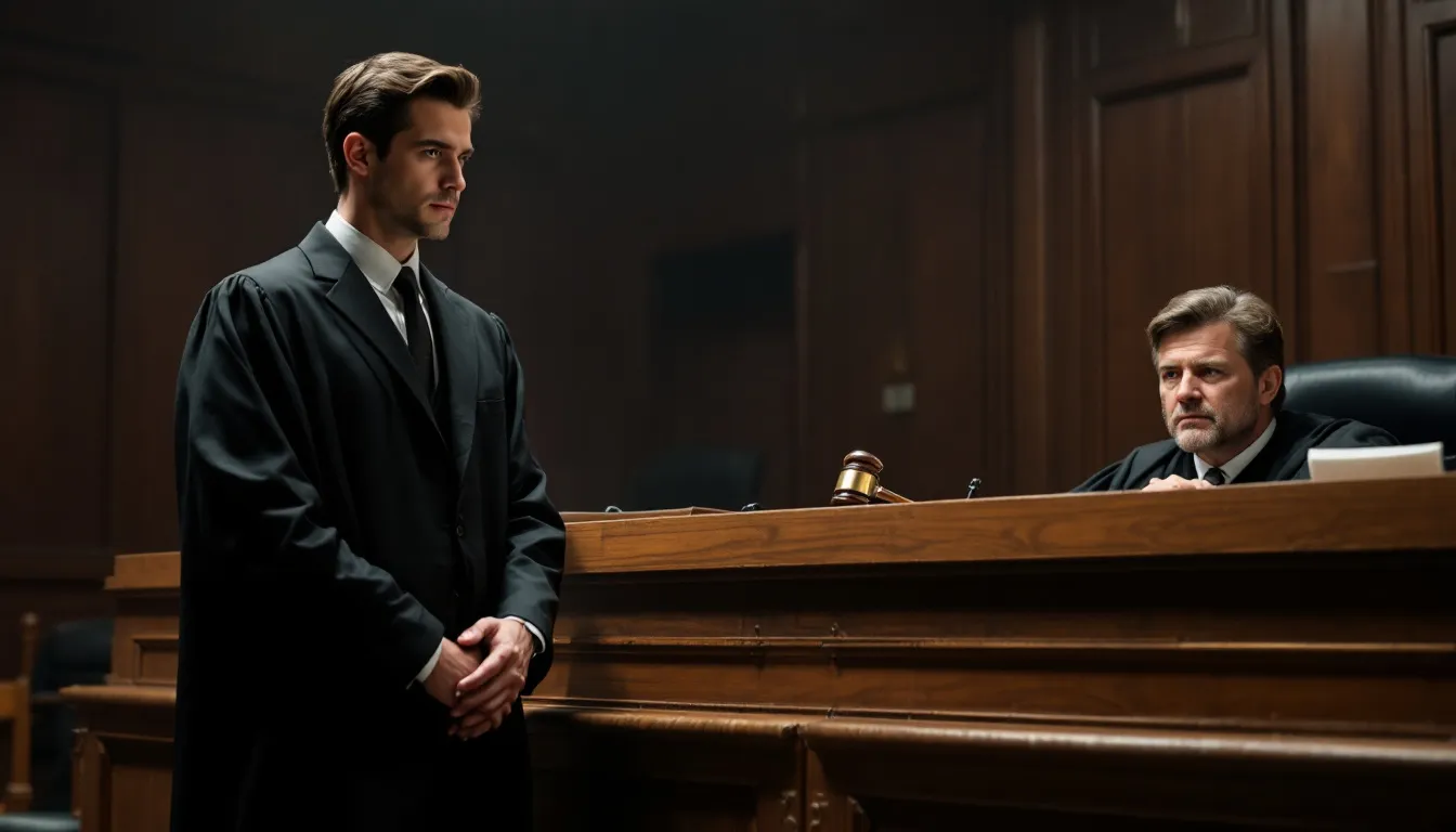 In the image, a person is filling out legal forms at a small claims court, preparing to file a case against their landlord for money owed related to a security deposit. They are at a court clerk's desk, surrounded by documents and filing fees, ready to present their claim in front of a judge.