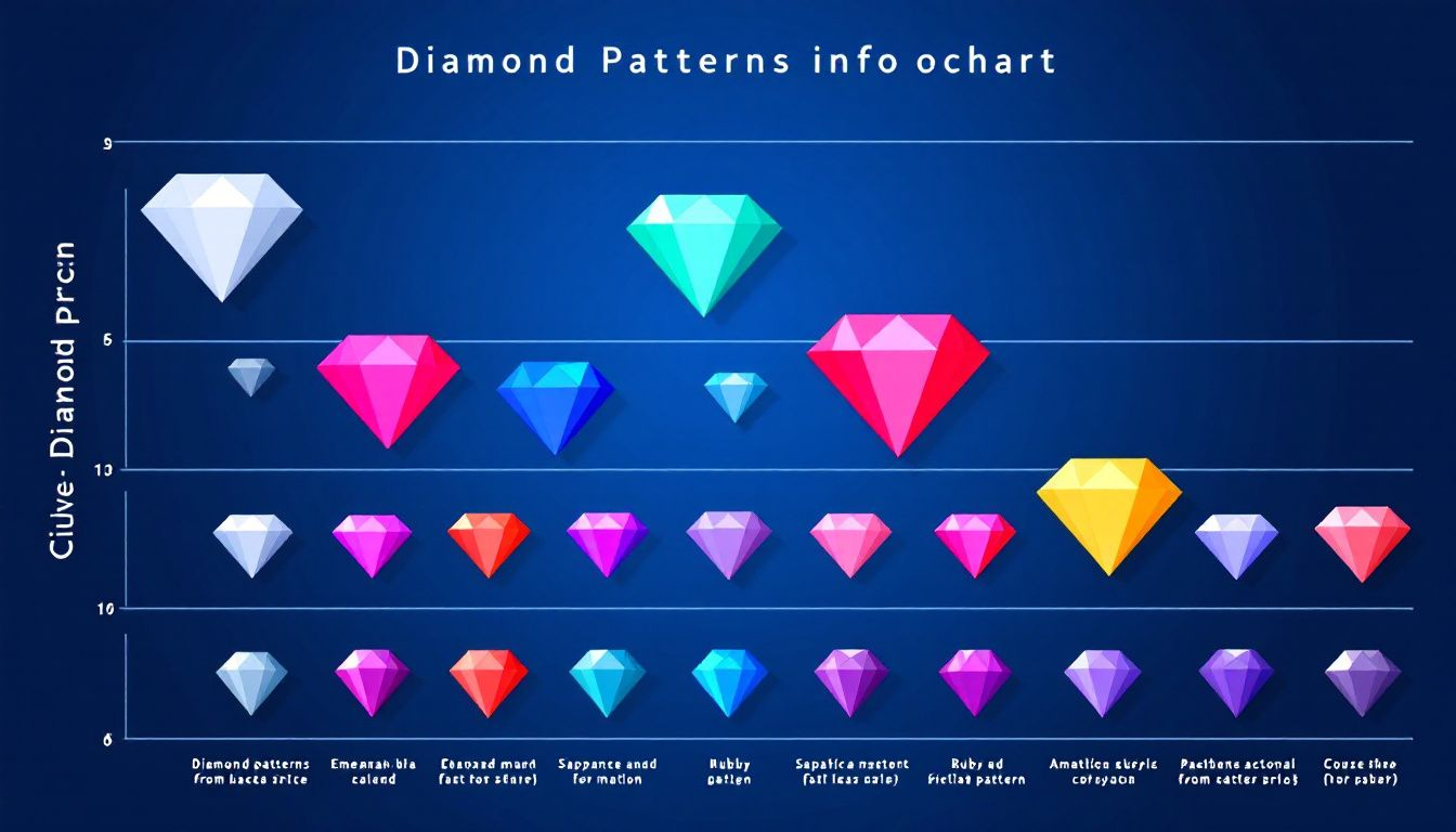 Various types of diamond patterns displayed on a price chart.