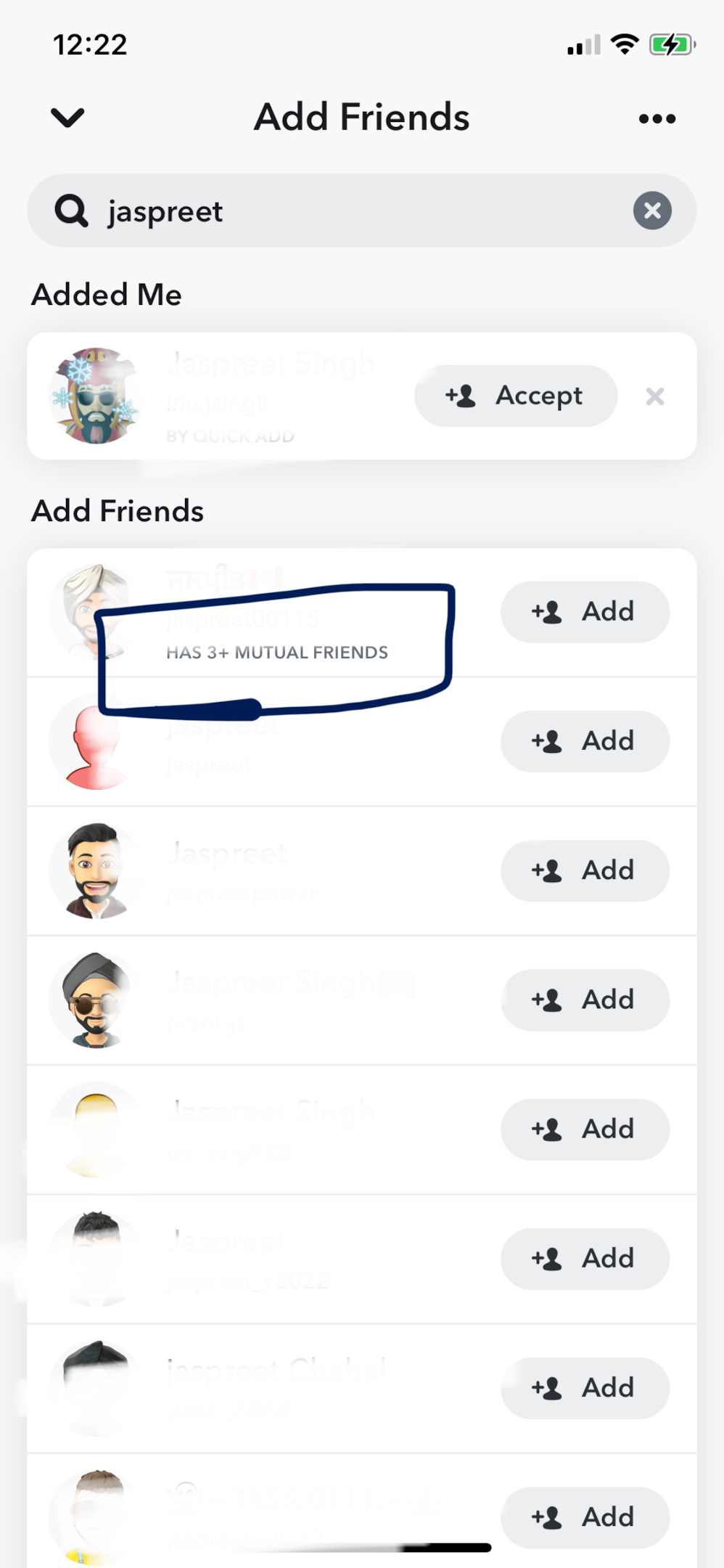 Screenshot of friends list suggestions to add friends