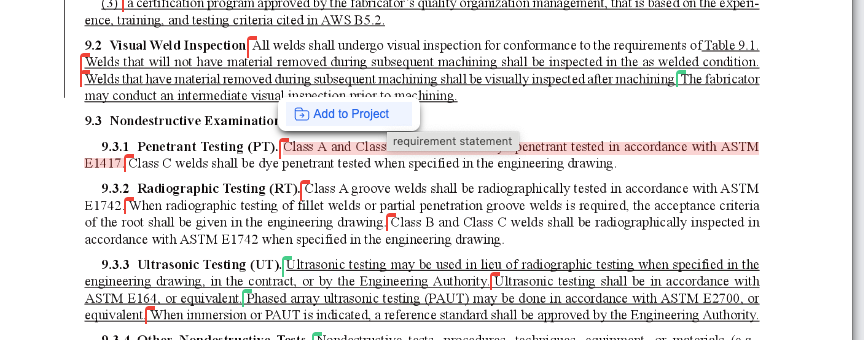 Automatically identifying engineering requirements in industry standards