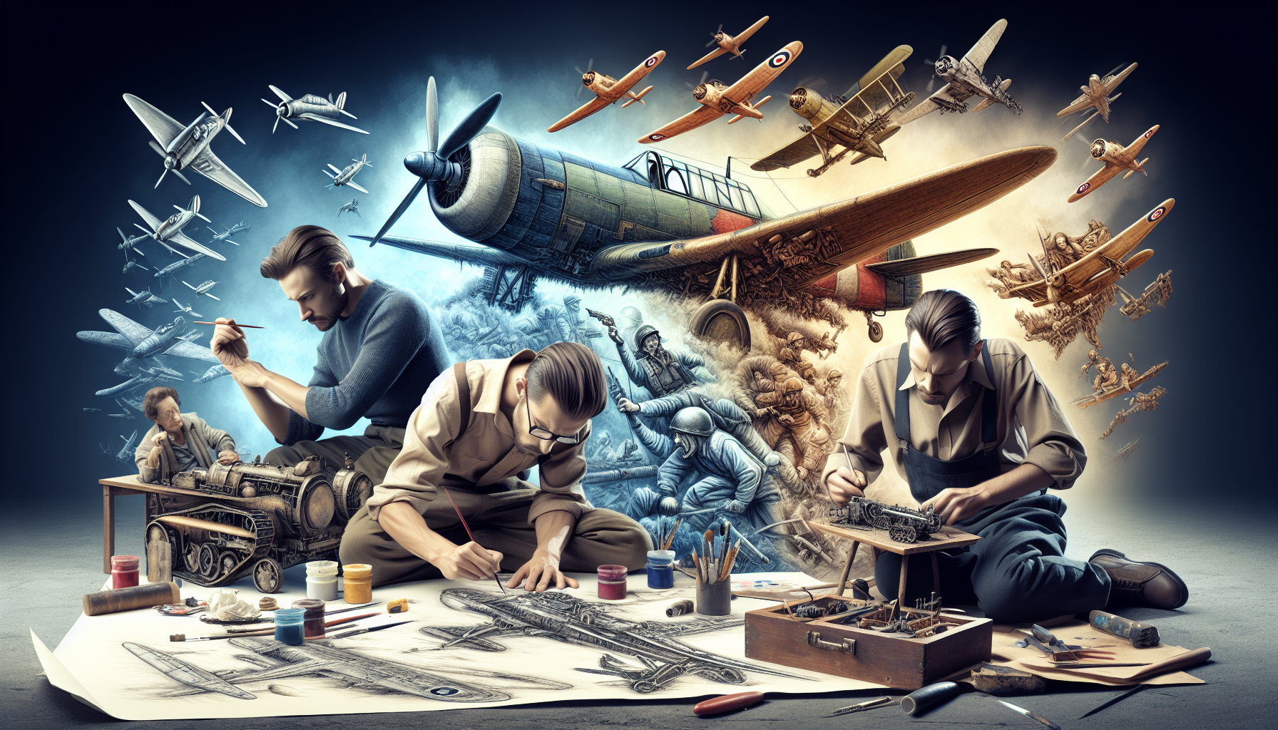 Illustration of artists immortalizing WWII planes