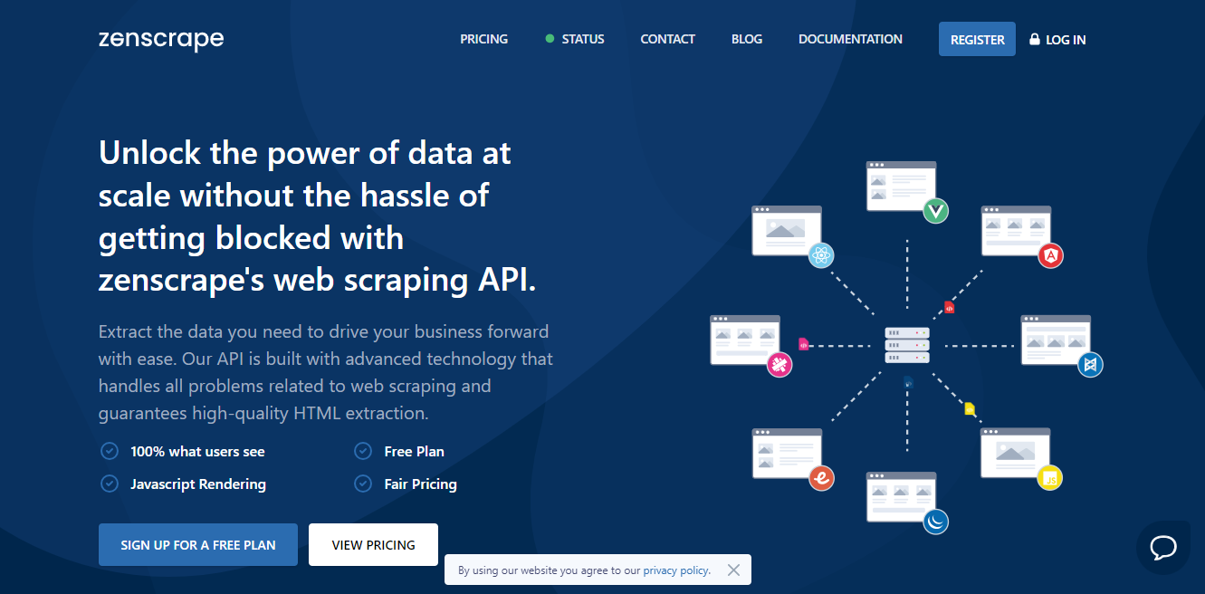 Zenscrape web crawler in different programming languages for data scraping process in web scraping project