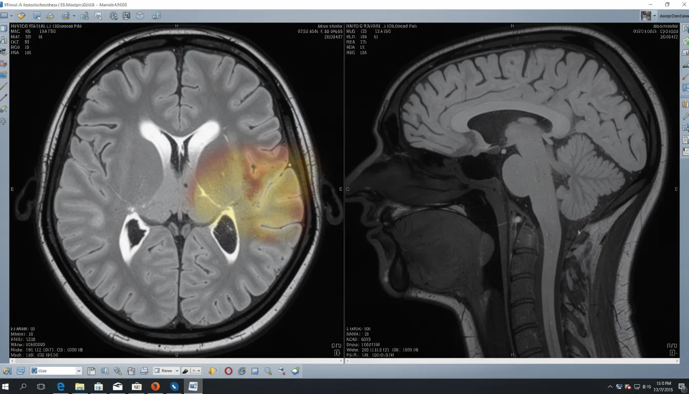 The image depicts an MRI brain scan focusing on the frontal lobe region, which is significant for understanding various mental health conditions, including those related to Diogenes syndrome and severe self-neglect. This scan can help medical professionals assess brain function in patients suffering from disorders such as compulsive hoarding and other behavioral disorders.