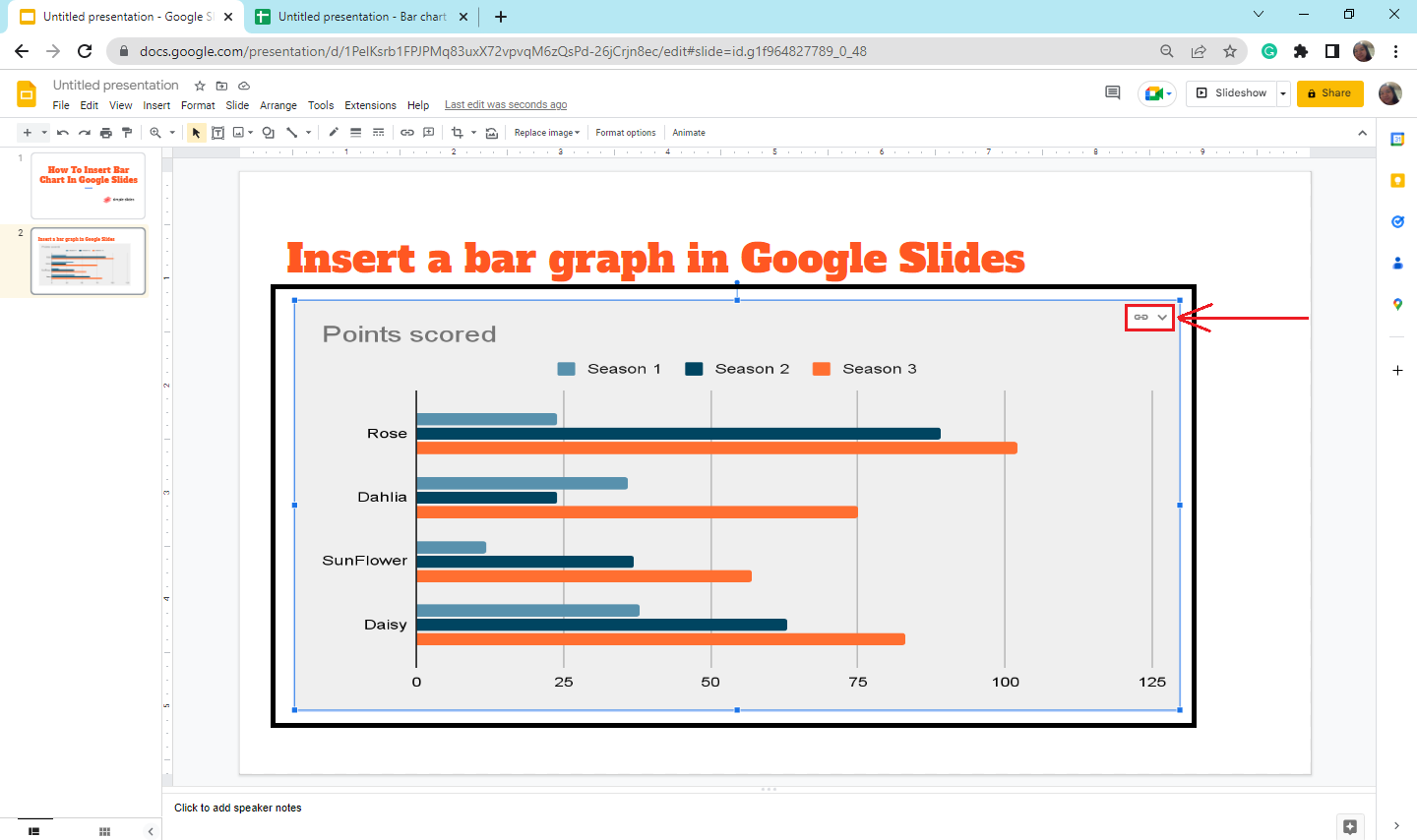 Select the "Linked Chart Option" in the right-upper part of your chart.