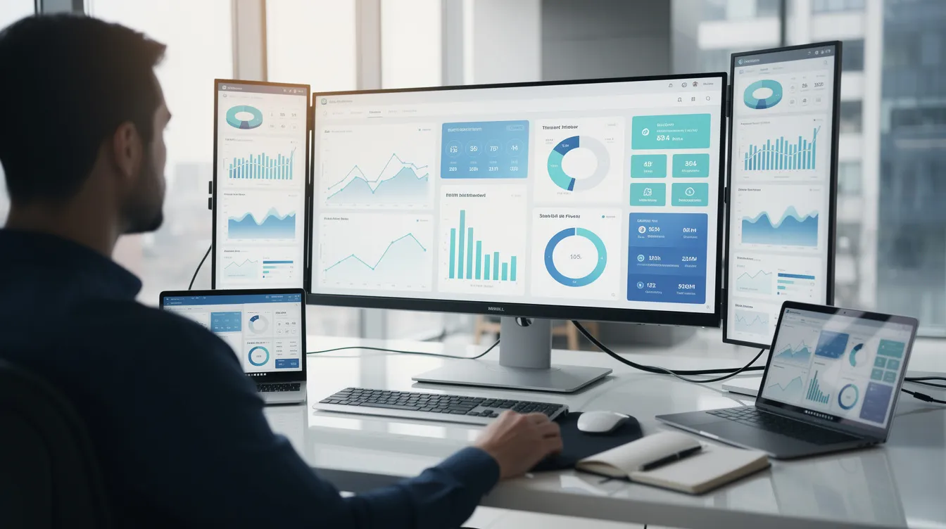 Illustration of a researcher reviewing dashboards