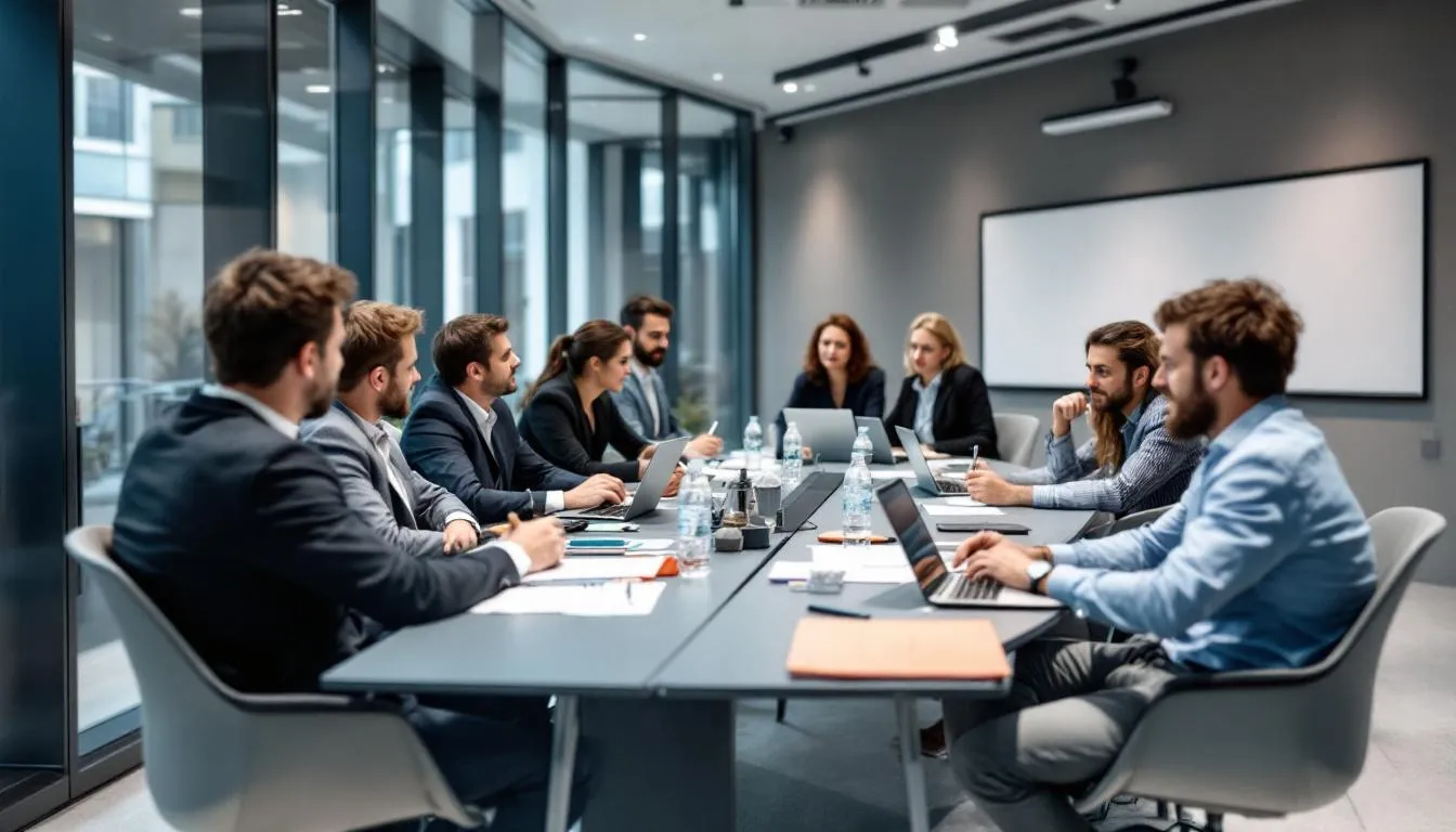 Na zdjęciu widoczna jest nowoczesna sala konferencyjna w EC1 Łódź, wypełniona uczestnikami wydarzenia biznesowego, którzy dyskutują i wymieniają się pomysłami, co może wpłynąć na wizerunek ich marek oraz reputację w mediach społecznościowych. W tle widać projektor oraz plansze, które podkreślają profesjonalny charakter spotkania.