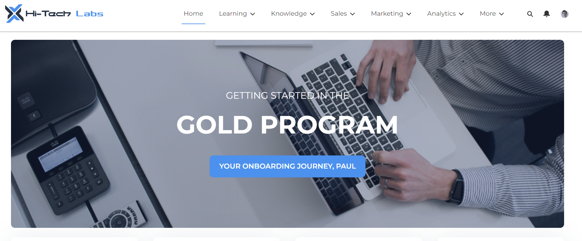 Onboarding page on the member portal