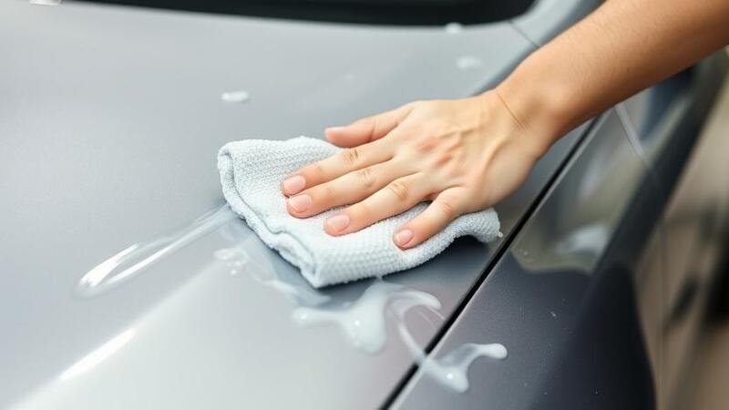 A person hand-washing a satin-finished car