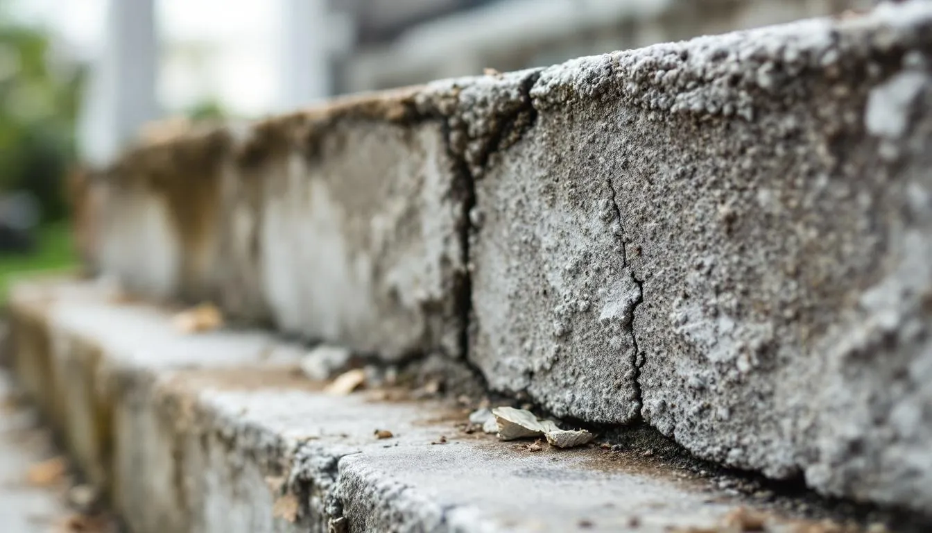 A construction worker applying concrete bonding adhesive to a damaged concrete surface before repair.