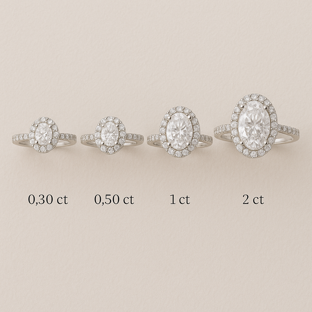 Halo dizaino žiedai su skirtingų dydžių deimantais