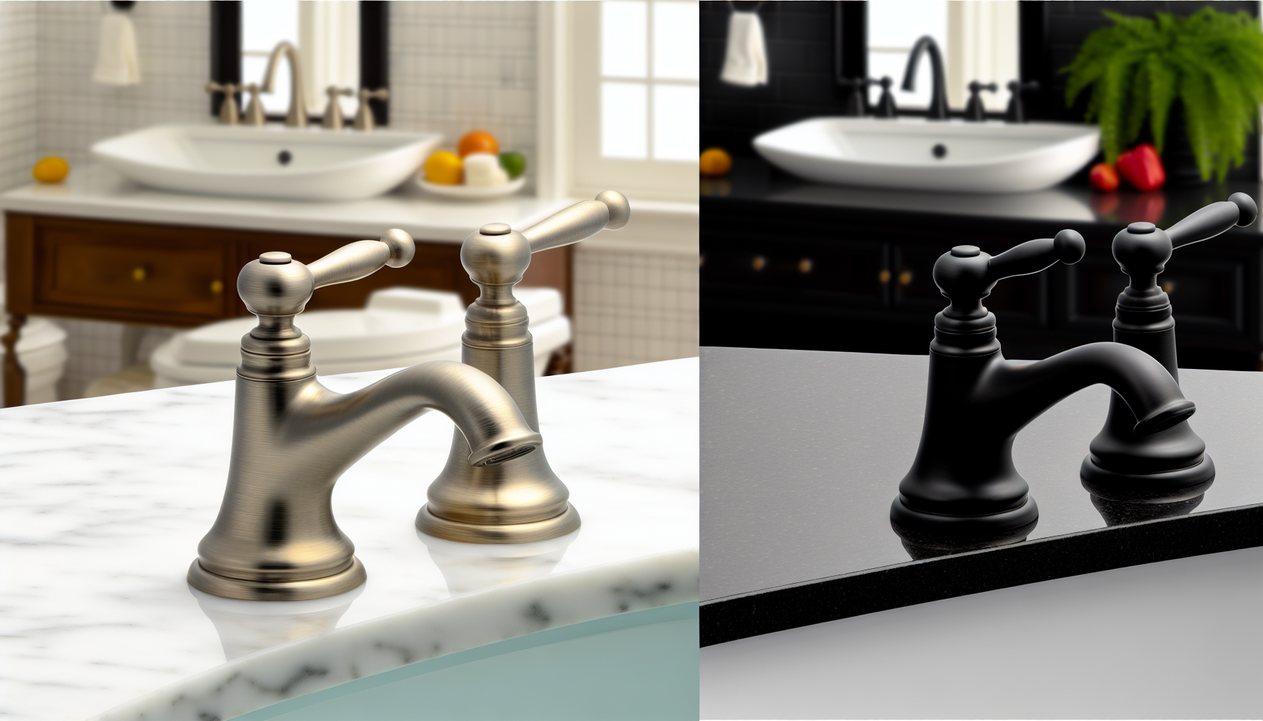 Brushed nickel and matte black tapware known for durability and versatility