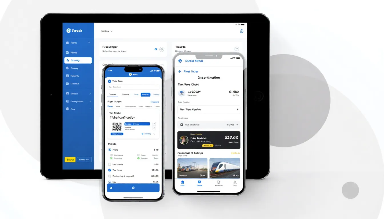 Die Abbildung zeigt die Benutzeroberfläche einer Mobile Ticketsystem-App auf einem Smartphone und Tablet. Die App bietet Funktionen zur Verwaltung von Kundenanfragen, darunter die Erstellung von Support-Tickets, Live-Chats und eine Übersicht über die eingegangenen Anfragen.